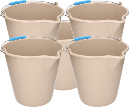 PlasticForte Emmer - 5x stuks - met schenktuit - 12L - mokka - schoonmaakemmer