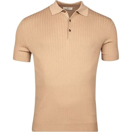Thomas Maine Fine Rib-Knit Pullover Poloshirt Beige / male
