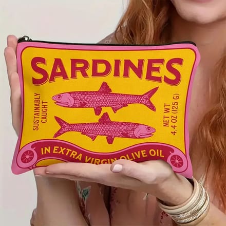 Retro Sardines Make-up Etui - Unisex Polyester Toilettas met Rits, Hypoallergeen en Trendy Visblikprint