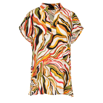 Mouwloze top met baksteenkleurige swirlprint