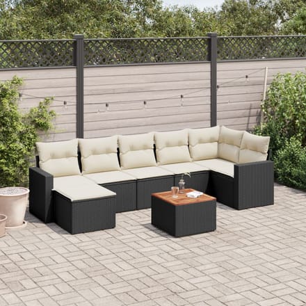 vidaXL - 8-delige - Loungeset - met - kussens - poly - rattan - zwart