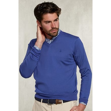 River Woods Basic Merino V-neck Pullover Toeareg Blue Maat: S | Sweaters Outlet | Heren | Blauw