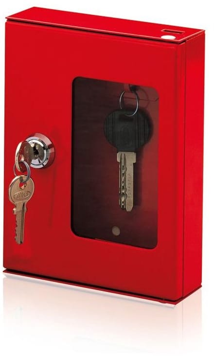 JOMA Noodsleutelkluis – Rood Aluminiumsleutelbox met Glasvenster (17 × 12 × 5 cm)