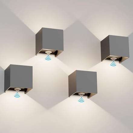 Set van 4 Buitenwandlampen met Bewegingssensor 12W 3000K Verstelbare Lichtbundel Donkergrijs