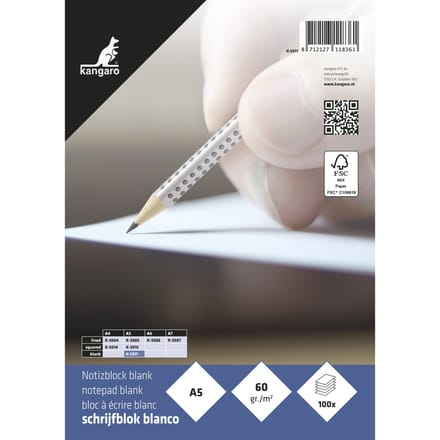 Kangaro schrijfblok A5 - blanco - 60 grams - 100 vel - notitieblok