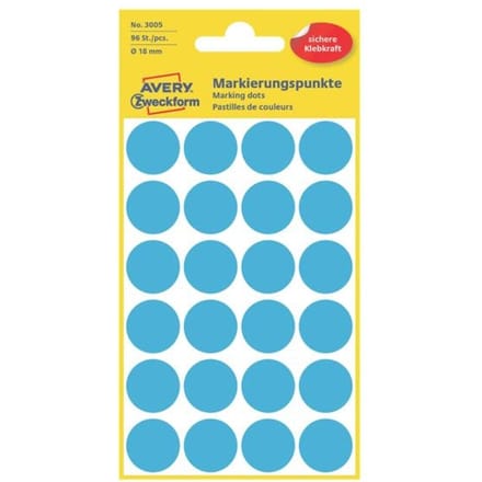 Avery-Zweckform 3005 Etiketten voor markeringspunten Ø 18 mm Blauw 96 stuk(s) Permanent hechtend Papier