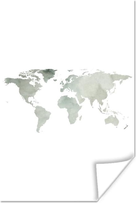 Poster - Wereldkaart - Minimalisme - Grijs - 80x120 cm