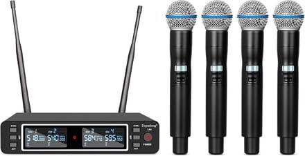 Draadloos Microfoonsysteem 4 Kanalen UHF - 4 Handheld Microfoons - Groot Bereik voor Optredens, Karaoke en Kerk