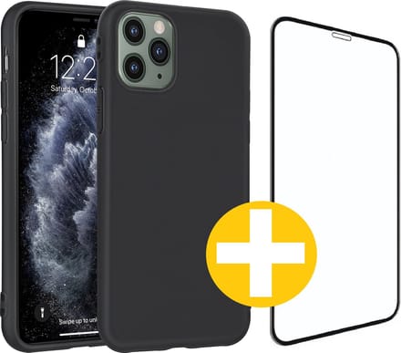 Hoesje en Screenprotector Combi Geschikt Voor iPhone 11 Pro - Zwart Hoesje + Premium Screenprotector