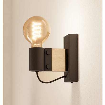 EGLO Bailrigg Wandlamp - E27 - 13,5 cm - Zwart/Bruin - Hout/Staal