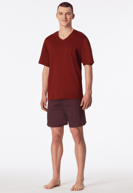 Korte pyjama met v-hals en borstzak, rood met patroon - Comfort Essentials 48