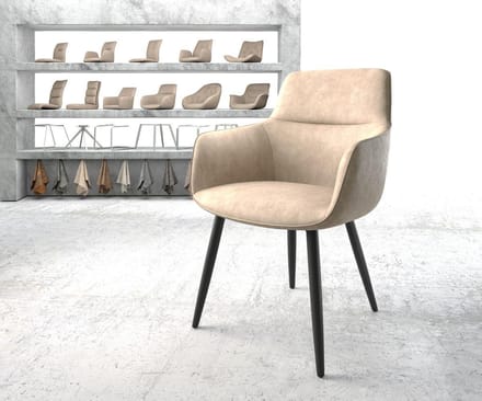 Gestoffeerde-stoel Pejo-Flex 4-poot conisch zwart microvelours beige vintage pocketveer kern