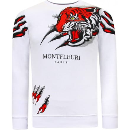 Heren Sweater met Print - Tiger Head - 3636 - Wit