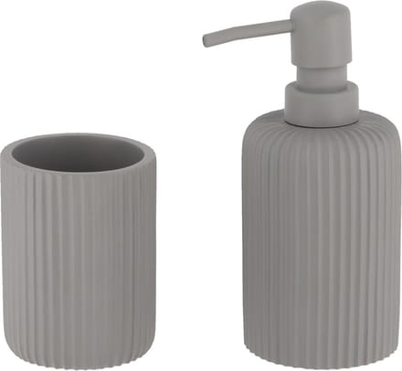 Tendance Badkamer accessoires set 2-delig - Polyresin - grijs - geribbeld - luxe set