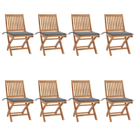 vidaXL - Opklapbare - stoelen - met - kussens, - 8 - stuks, - massief - teakhout