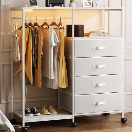 Kastorganizer met kledingkast, dressoir met 4 laden en accessoires, wit