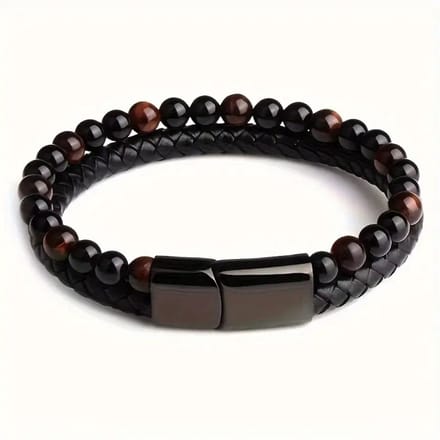 Livano Armband - Staal - Nep Zilver - Heren - Rood