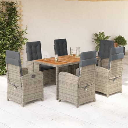 vidaXL - 7-delige - Tuinset - met - kussens - poly - rattan - grijs