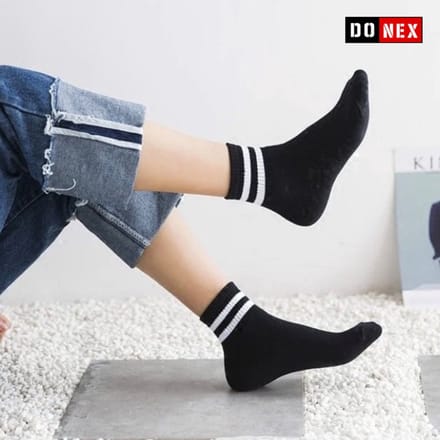 Quarter Sneakersokken - Donex- 6 paar - Zwat - Witte Gestreept - Maat 39-42
