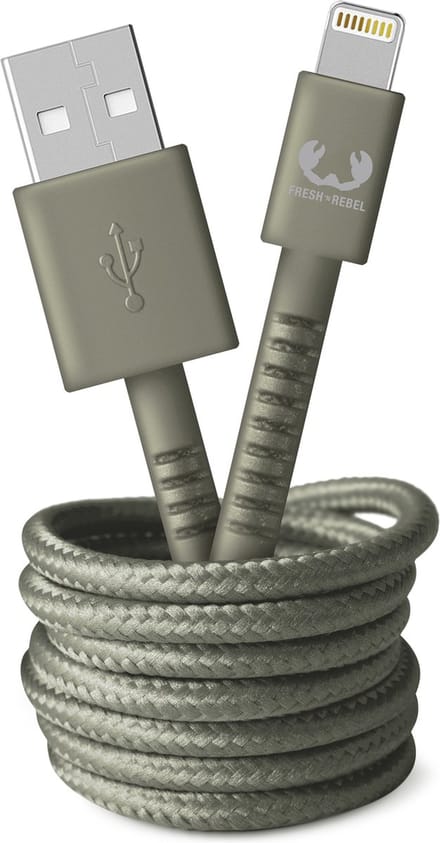 Fresh 'n Rebel - USB naar Apple Lightning oplaadkabel - 2 meter - Gevlochten kwaliteit kabel - Dried Green