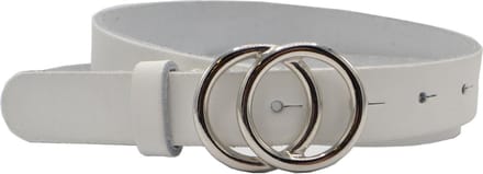 LEUKE WITTE 2.5CM BREDE RIEM VAN SPLITLEER MET ZILVER KLEURIGE GESP. MAAT 85