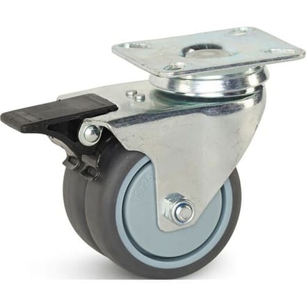 Meso Dubbel zwenkwiel TP-rubber met rem 75mm - 150kg draagvermogen