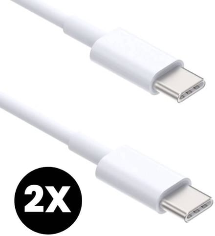 2x USB-C Oplader Kabel 60W - USB-C Naar USB-C Kabel - Oplaadkabel - Lader - Laadkabel - Snellader - Universeel - Wit - 2 Meter
