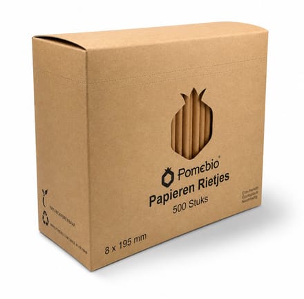 Pomebio papieren rietjes - kraft - 8x195 mm - doos à 500 stuks
