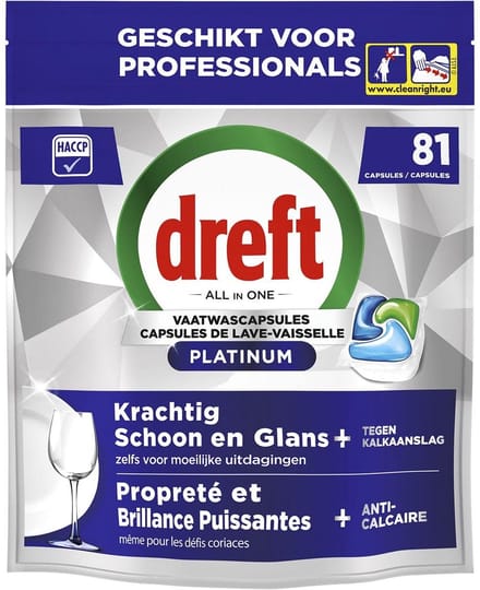Vaatwastabletten Dreft All-in-1 professional Platinum regular 81 stuks