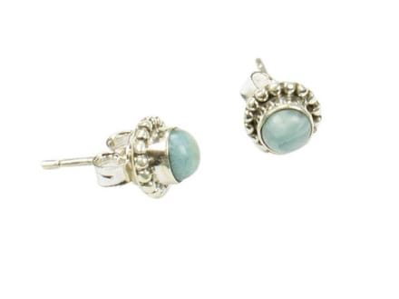 Zilveren knop oorbellen Larimar 925 zilver