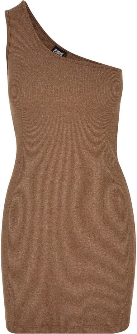 Urban Classics - Rib One Shoulder Korte jurk - XS - Bruin