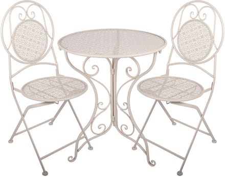 Clayre & Eef Bistroset Bistrotafel Bistrostoel 3-delig Ø 60x74 / 50x40x92 cm Wit Metaal