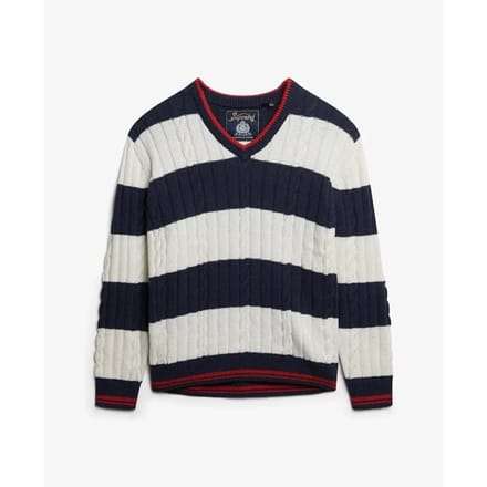 Superdry - Oversized kabeltrui met V-hals en strepen - Dames - Sweaters