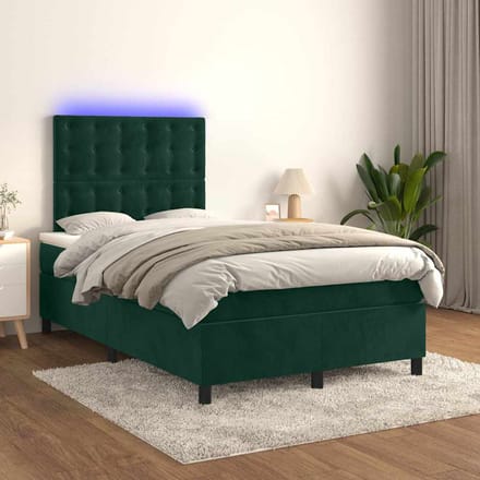vidaXL - Boxspring - met - matras - en - LED - fluweel - donkergroen - 120x200 - cm
