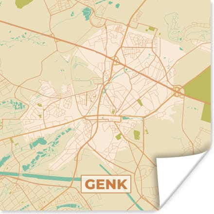 Poster België - Kaart - Genk - Stadskaart - Plattegrond - 75x75 cm