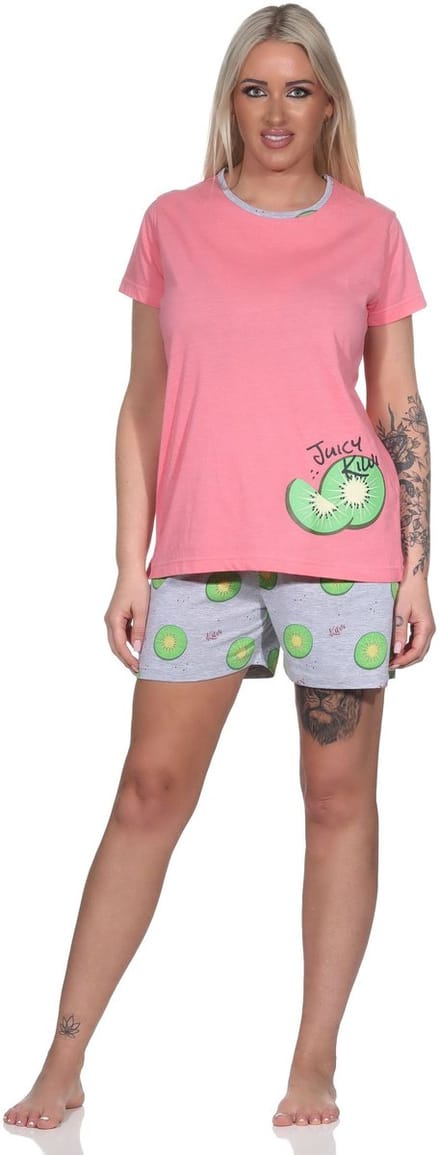 Normann damespyjama shorty met korte mouwen en kortei pyjamabroek in coole Allover Print