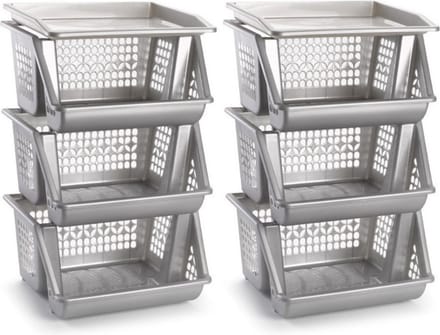 Plasticforte Opbergkrat - 2x - zilver - 3 vakken - 62 cm - Stapelkratten - Stapelbare manden