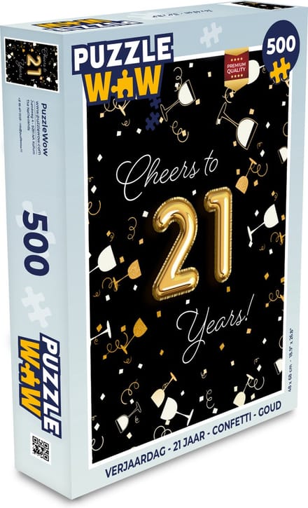 Puzzel Verjaardag - 21 Jaar - Confetti - Goud - Legpuzzel - Puzzel 500 stukjes