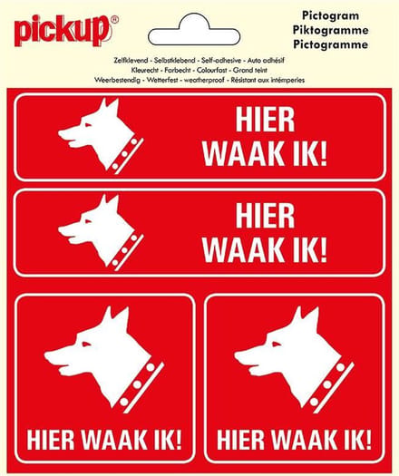 Pickup Pictogram 15x15 cm 4 op 1 - Hier waak ik