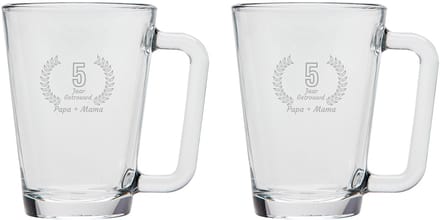 Gegraveerde set Theeglazen 26cl Papa + Mama 5 jaar getrouwd