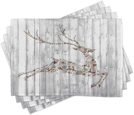 ABAKUHAUS Hertenplacemats, Kerstdier Rustiek, Wasbare Stof Eetkamerkeukentafeldecoratie Digitale Print, Wit Roodgrijs