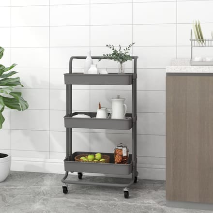 vidaXL - Keukentrolley - 3-laags - 42x35x85 - cm - ijzer - en - ABS - grijs