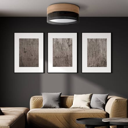 TK Lighting Nicol plafondlamp, zwart, houtlook, Ø 50 cm, 4 x E27