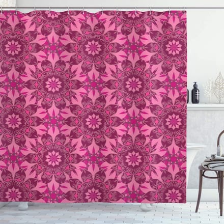 ABAKUHAUS douchegordijn – 175 x 180 cm – gebloemd polyester – roze magenta