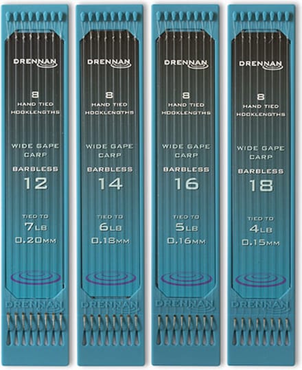 Drennan Wide Gape Carp Barbless (8 pcs) - Maat : 15cm - haak 18 - 0.15mm