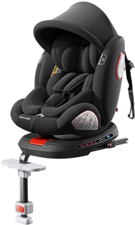 Reenborn Car seat, 360° rotatable, reclining car seat with adjustable headrest (black upgrade version)