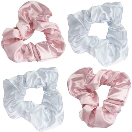 brushworks Pink &amp; White Satin Scrunchies 4 st