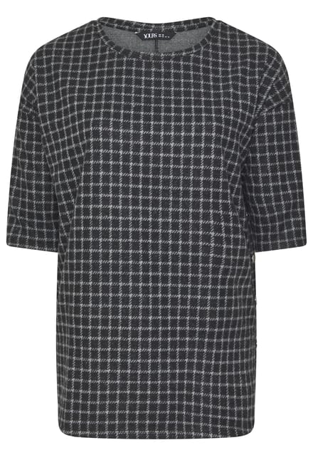 Yours Geruite Top Met Knoopjes Opzij In Zwart Size 50-52