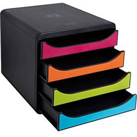 Exacompta Big Box Plus Iderama regenboog, 4 open laden A4/A4+/24x32 cm, geruisloos met stop, stapelbaar