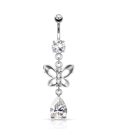 Navelpiercing CZ vlinder met druppel - zilver - LMPiercings